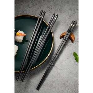 Set 5 Reusable Black Chopsticks Pairs Non-slip Alloy style